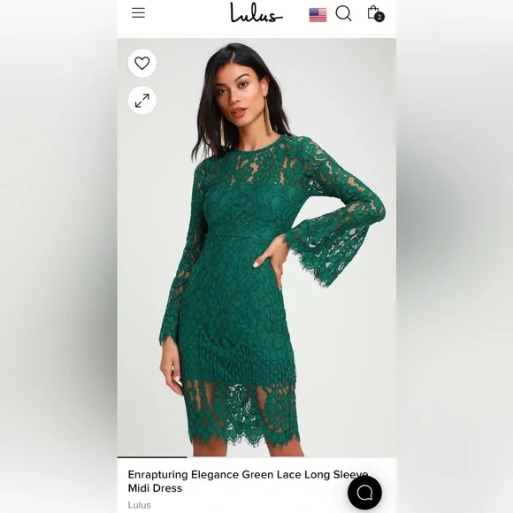 Lulus | Dresses | Lulus Enrapturing Elegance Green Lace Long Sleeve Midi  Dress | Poshmark